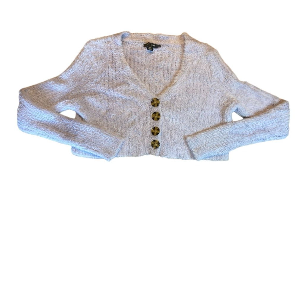 American Eagle Purple  Fuzzy Fur Long‎ Sleeve Cropped Cardigan Sweater Top Med